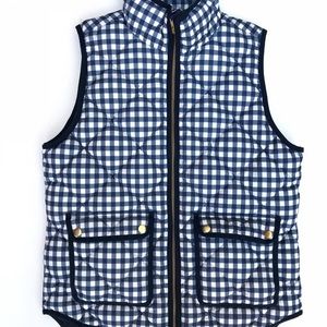 J Crew Quilted Excursion Vest Blue Gingham Plaid